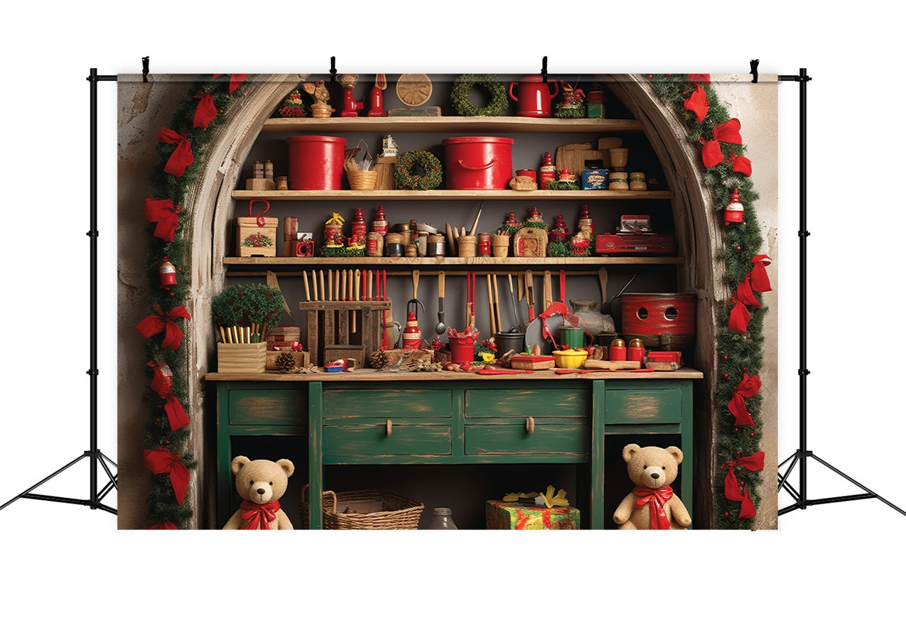 Christmas Photography Backdrops Santa's Workshop Teddy Bears Backdrop BRP11-86