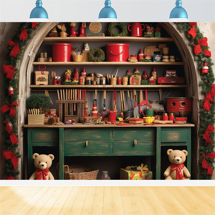 Christmas Photography Backdrops Santa's Workshop Teddy Bears Backdrop BRP11-86