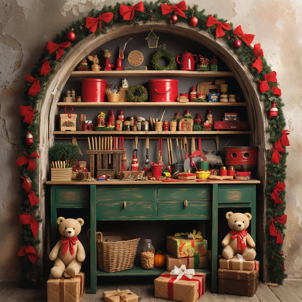 Christmas Photography Backdrops Santa's Workshop Teddy Bears Backdrop BRP11-86