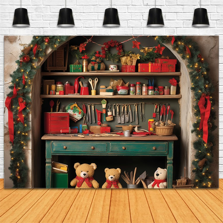 Christmas Photo Backdrop Santa's Workshop Merry Crafts Backdrop BRP11-87