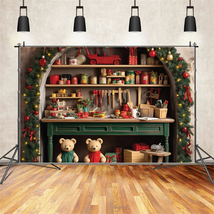 Christmas Photography Backdrops Santa's Workshop Holiday Preparation Backdrop BRP11-89