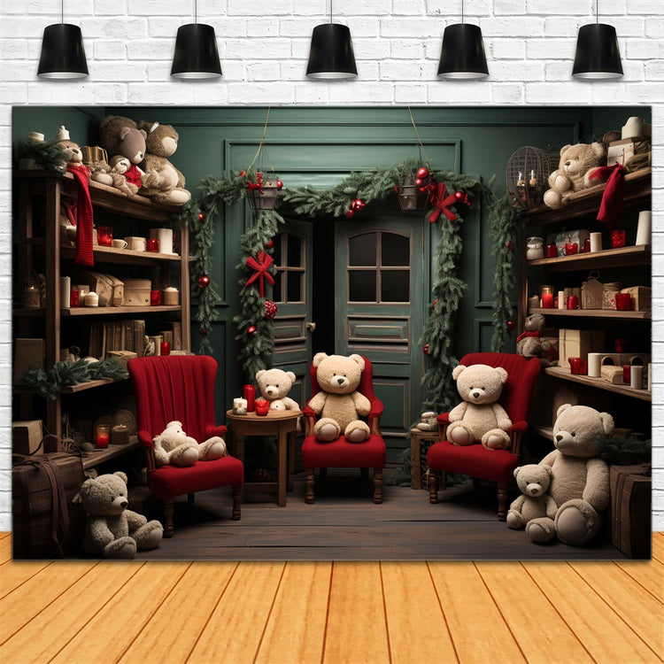 Christmas Backdrops Santa's Workshop Festive Bears Backdrop BRP11-91