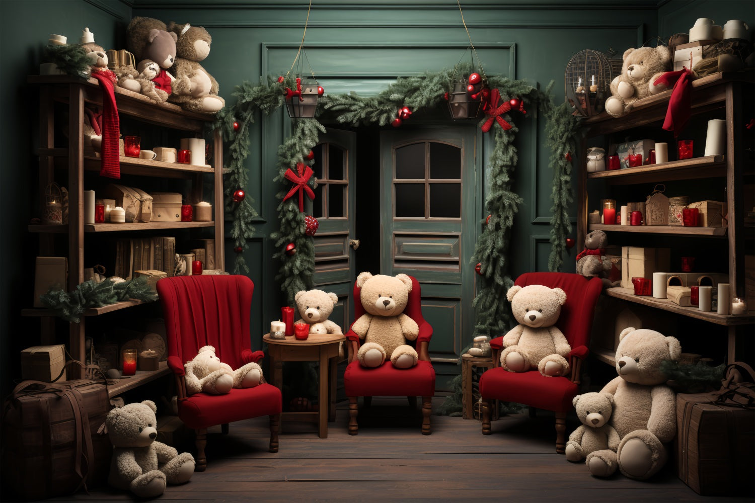 Christmas Backdrops Santa's Workshop Festive Bears Backdrop BRP11-91