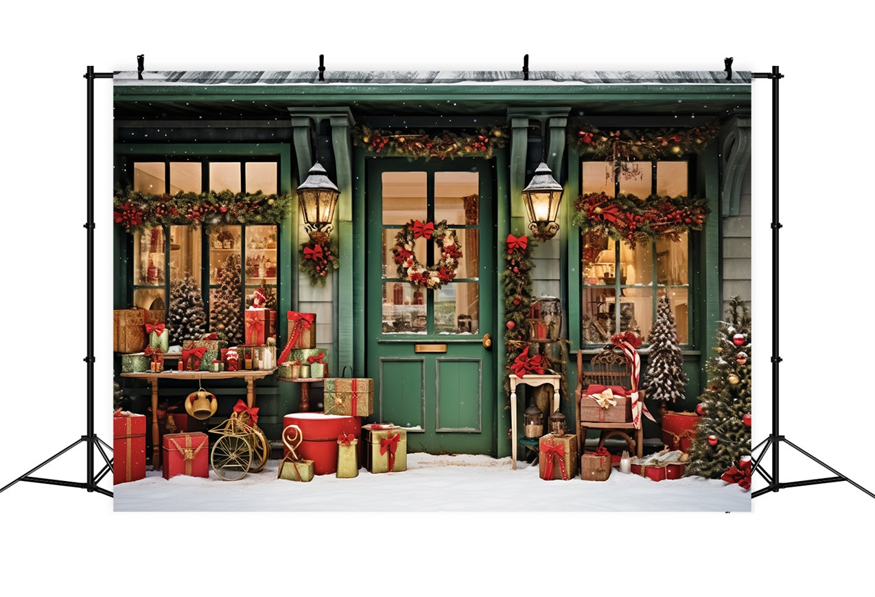 Christmas Backdrops Santa's Workshop Entrance Gifts Backdrop BRP11-93