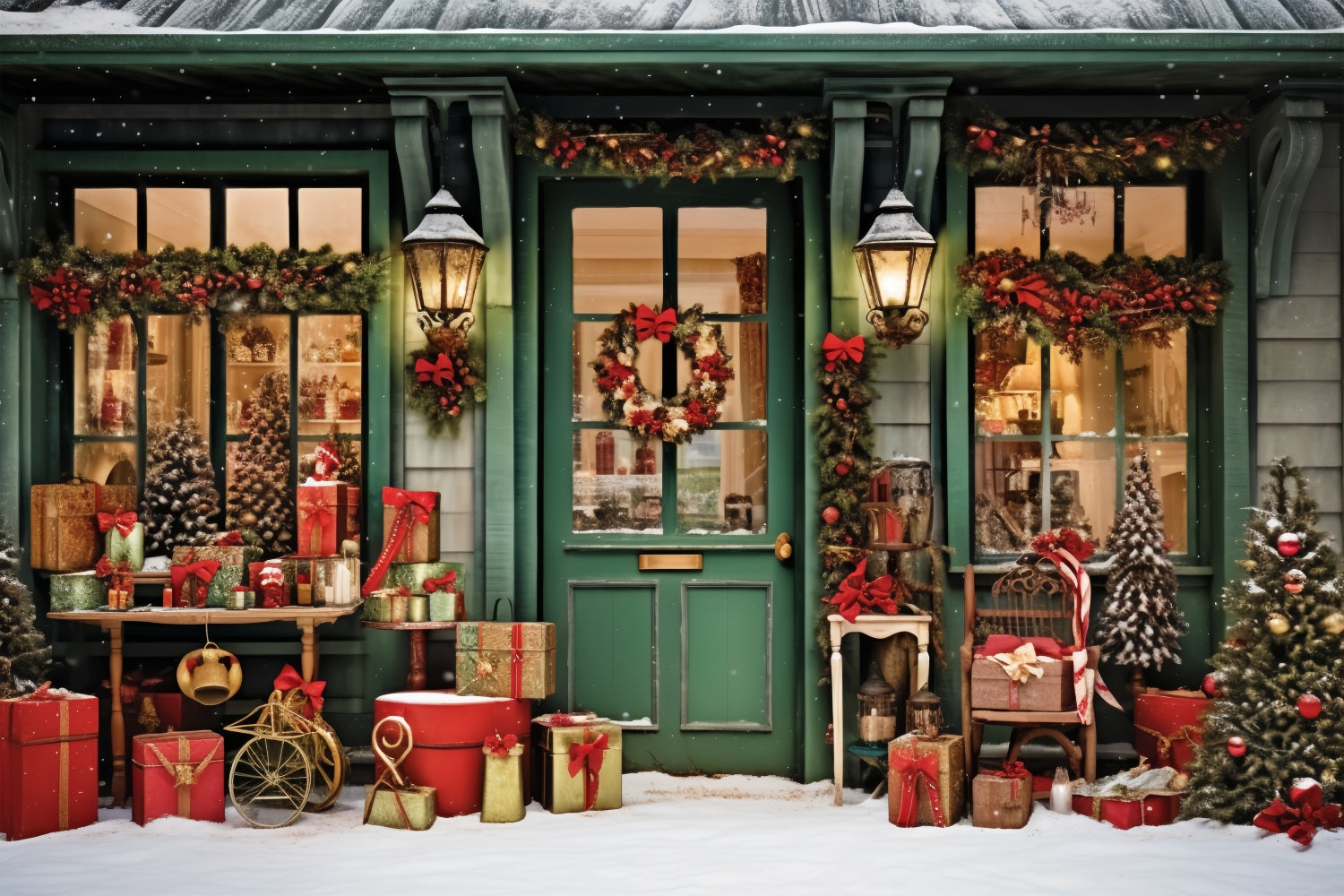 Christmas Backdrops Santa's Workshop Entrance Gifts Backdrop BRP11-93