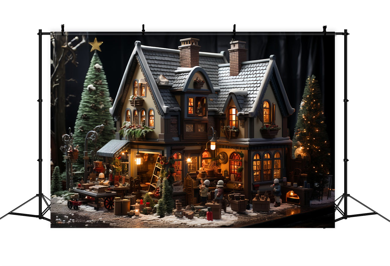 Photography Backdrops Christmas Santa's Workshop Cozy Cottage Backdrop BRP11-96