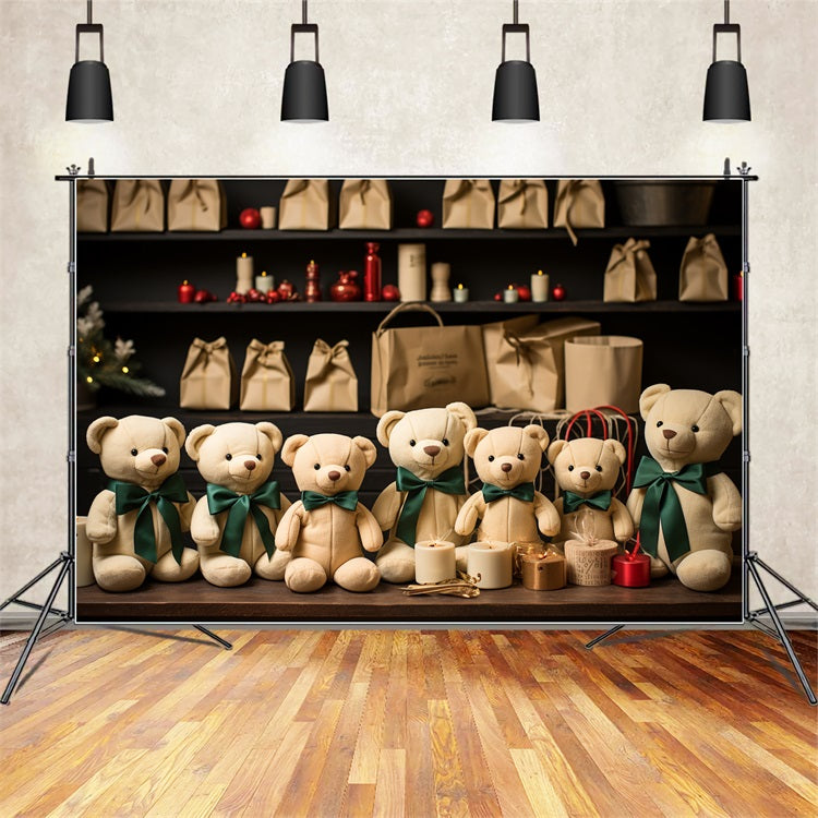 Christmas Photo Backdrop Santa's Workshop Teddy Bear Gathering Backdrop BRP11-97