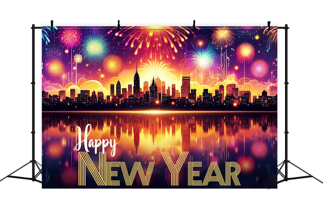 Happy New Year Photo Backdrop Cityscape Fireworks Backdrop BRP12-100