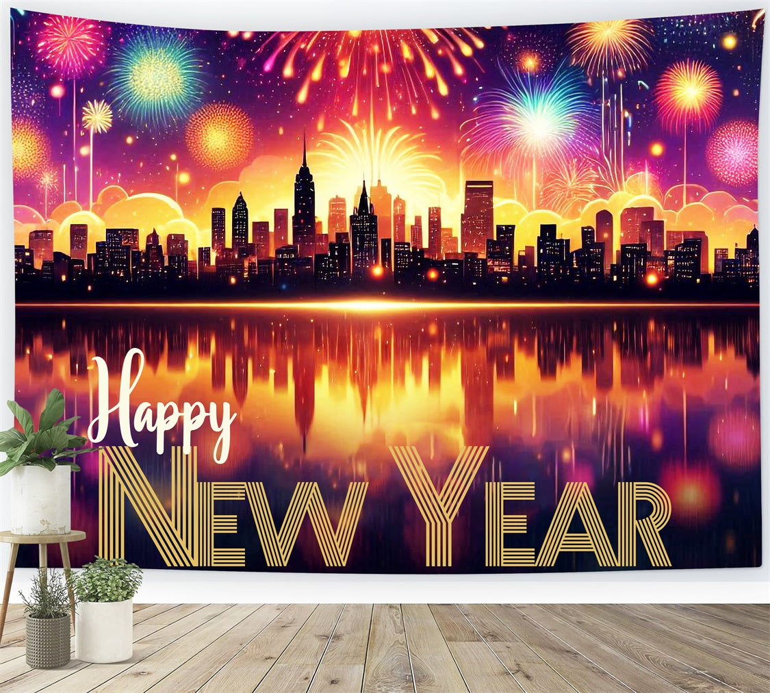 Happy New Year Photo Backdrop Cityscape Fireworks Backdrop BRP12-100