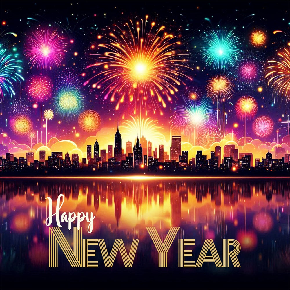 Happy New Year Photo Backdrop Cityscape Fireworks Backdrop BRP12-100