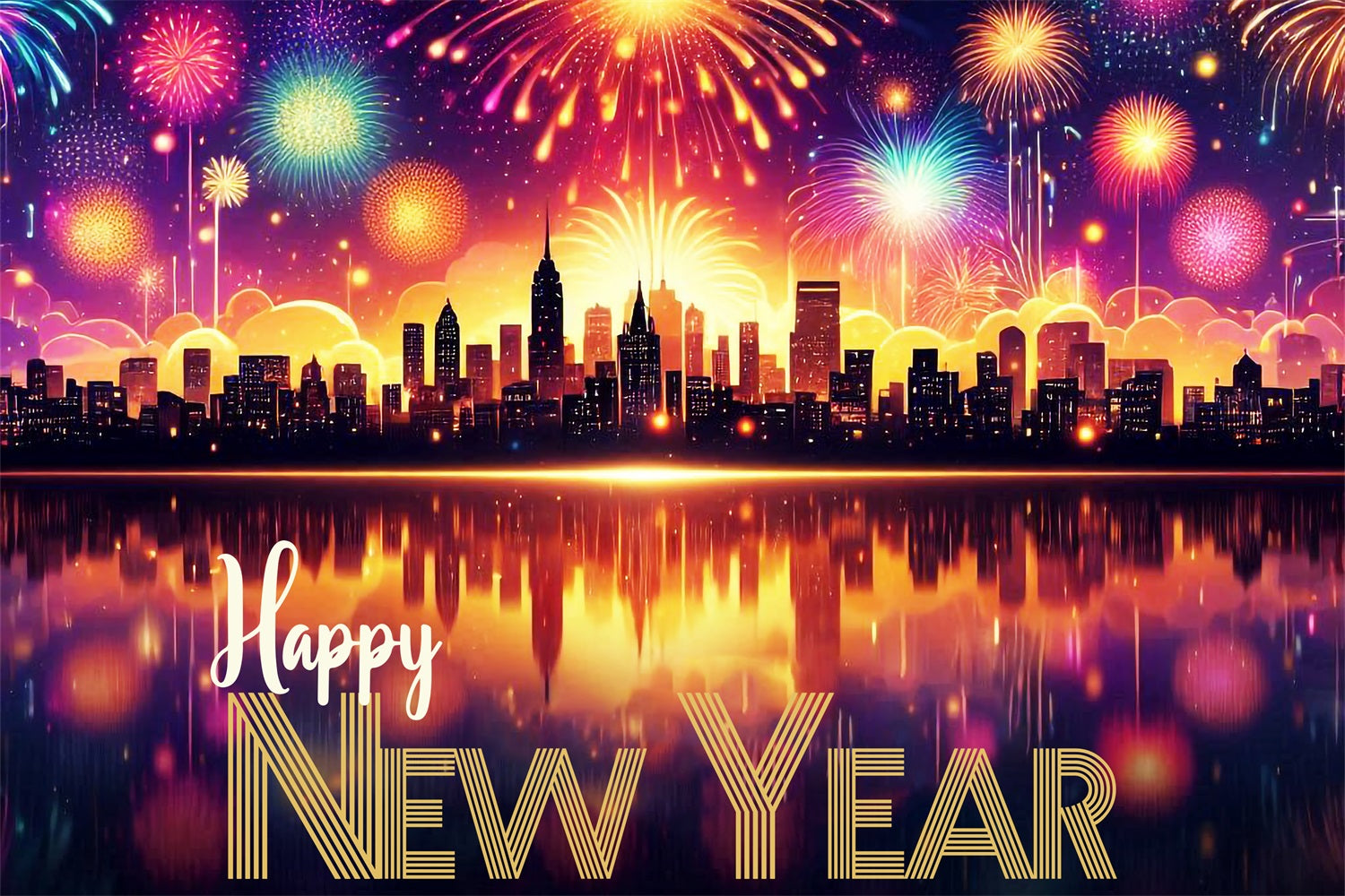 Happy New Year Photo Backdrop Cityscape Fireworks Backdrop BRP12-100