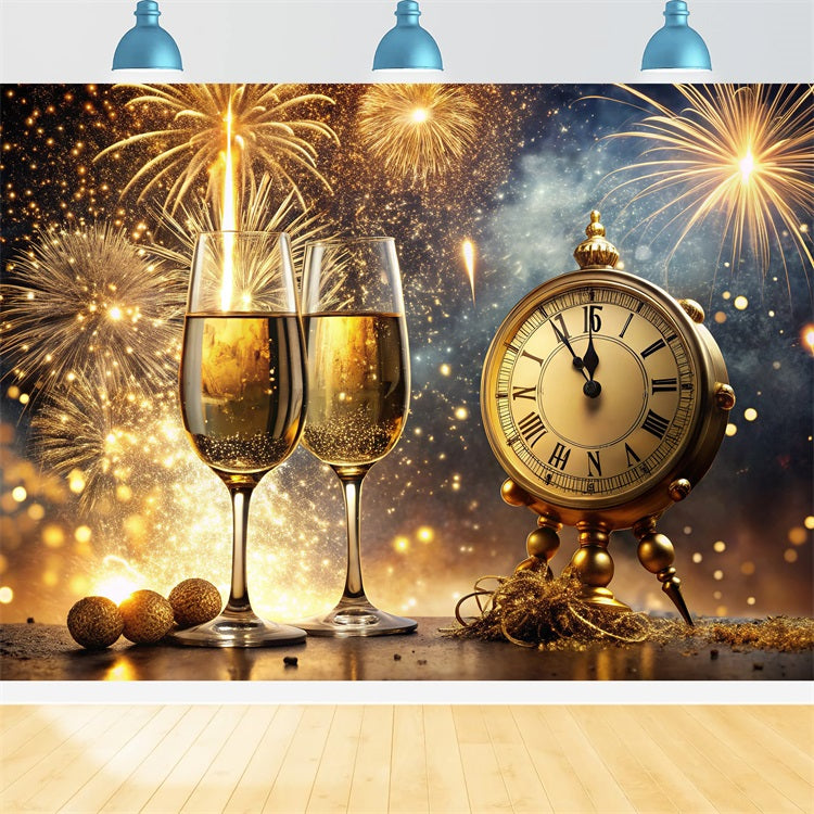 New Years Eve Photo Backdrop Champagne Clock Backdrop BRP12-102