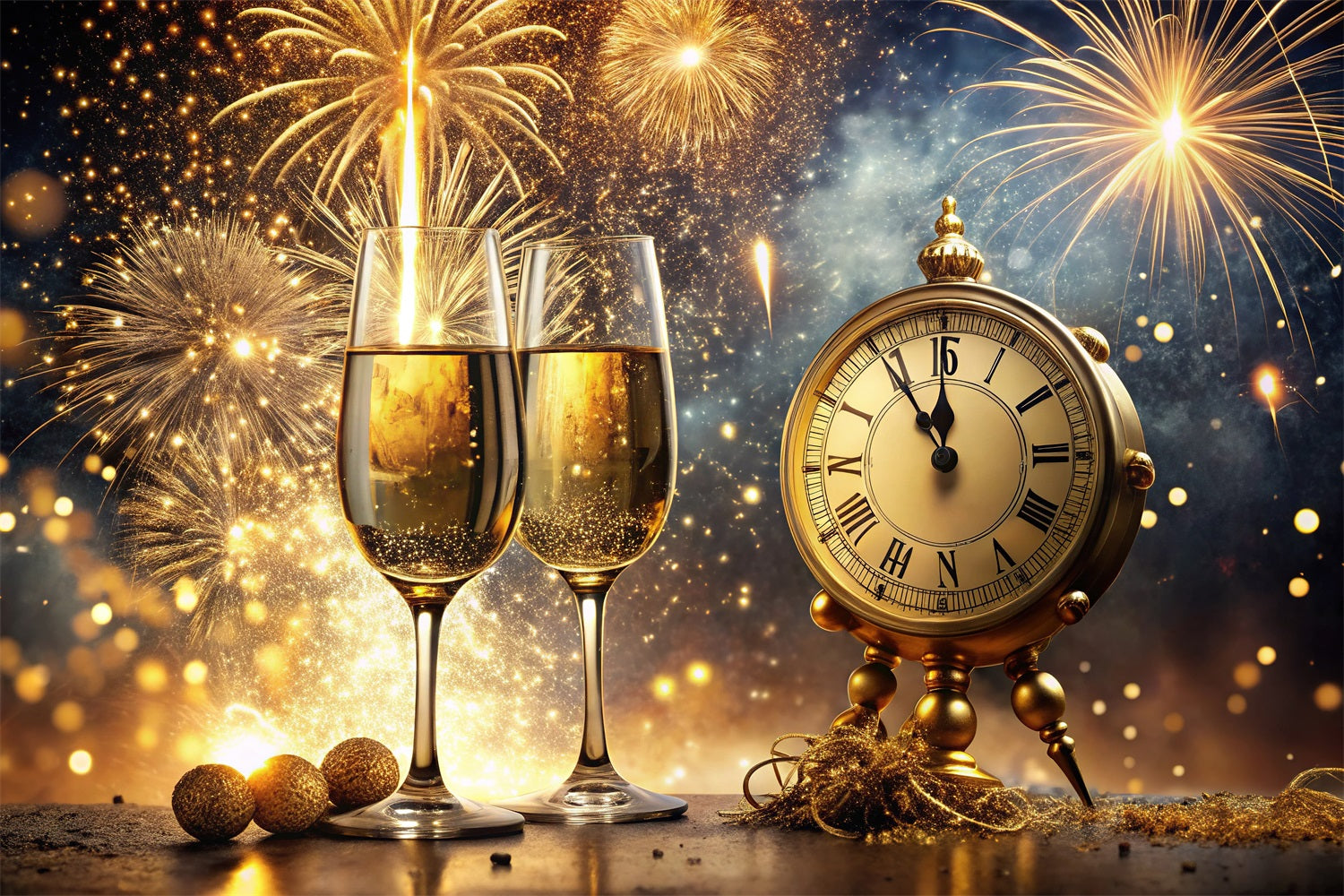 New Years Eve Photo Backdrop Champagne Clock Backdrop BRP12-102