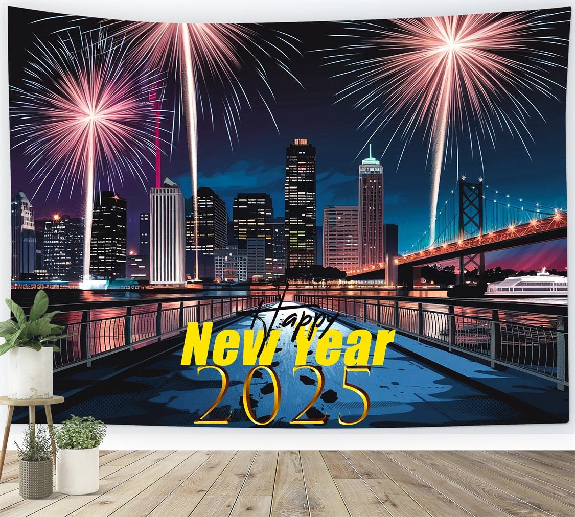 New Year Photo Backdrop 2025 Cityscape Fireworks Backdrop BRP12-104