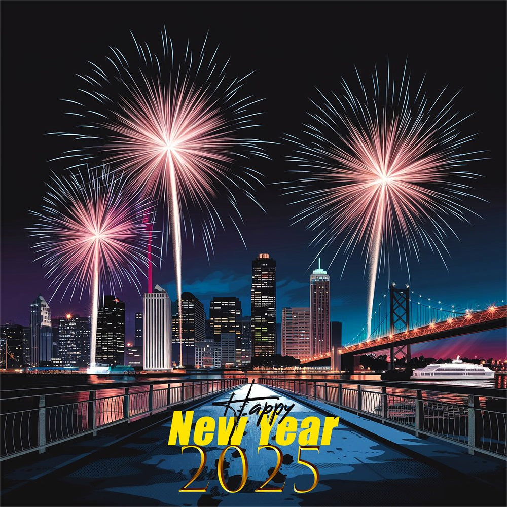 New Year Photo Backdrop 2025 Cityscape Fireworks Backdrop BRP12-104