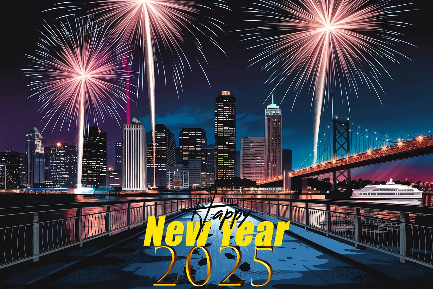 New Year Photo Backdrop 2025 Cityscape Fireworks Backdrop BRP12-104