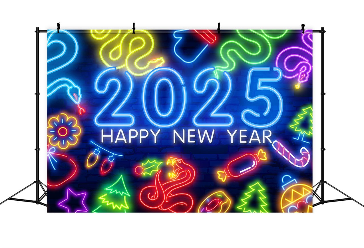 Backdrop Happy New Year 2025 Neon Celebration Backdrop BRP12-109