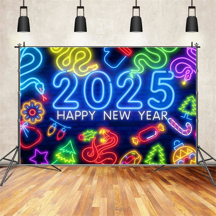 Backdrop Happy New Year 2025 Neon Celebration Backdrop BRP12-109