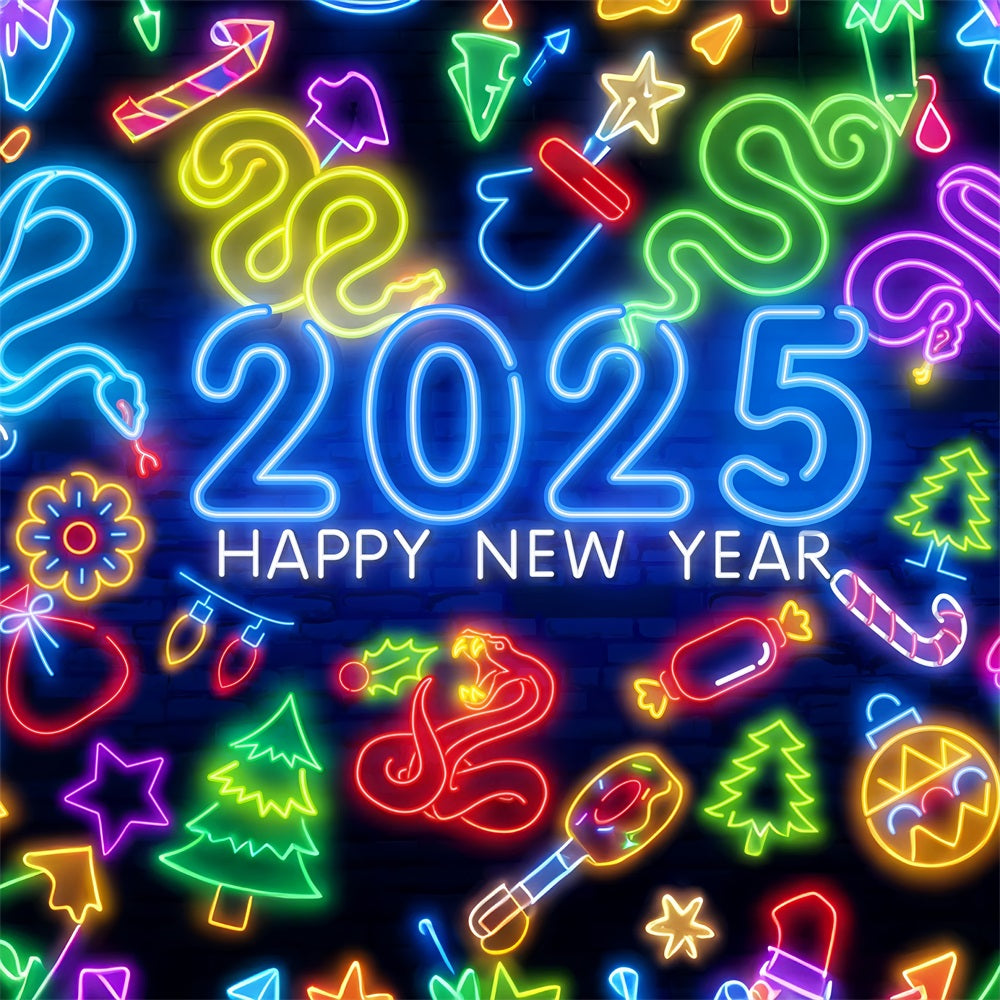 Backdrop Happy New Year 2025 Neon Celebration Backdrop BRP12-109