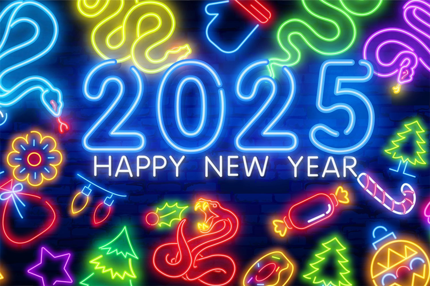 Backdrop Happy New Year 2025 Neon Celebration Backdrop BRP12-109