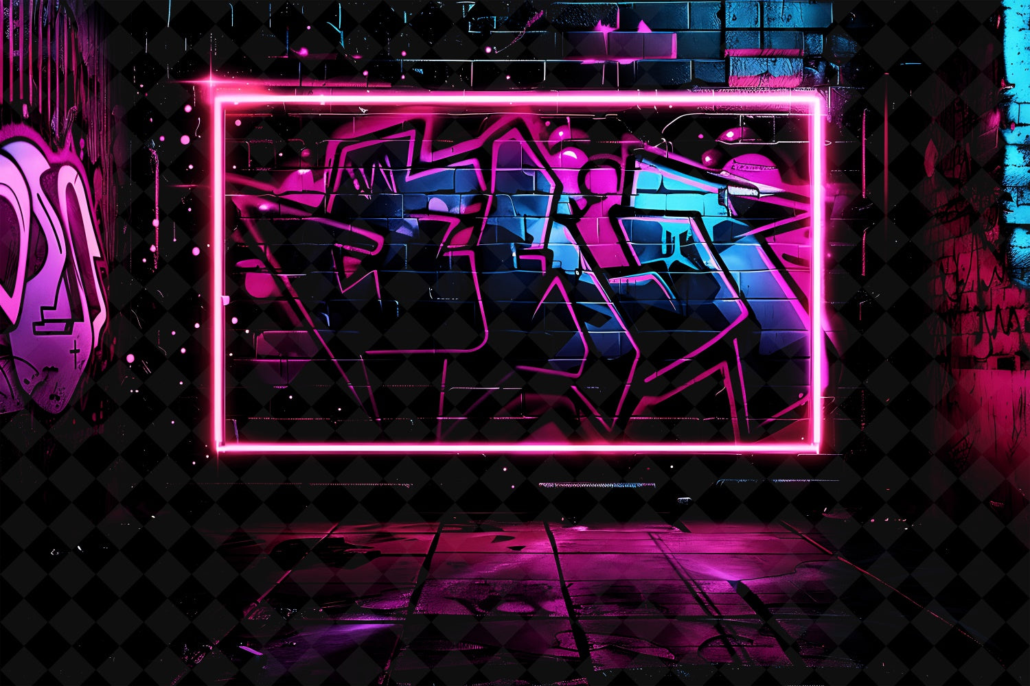 Graffiti Wall Backdrop Dazzling Neon Art Frame Backdrop BRP12-133