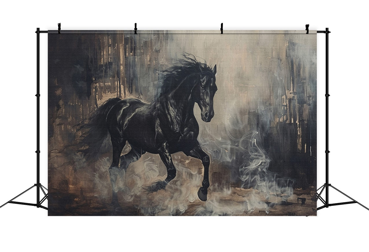 Graffiti Photography Backdrops Art Black Horse Smoke Backdrop BRP12-138