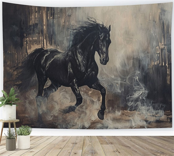 Graffiti Photography Backdrops Art Black Horse Smoke Backdrop BRP12-138