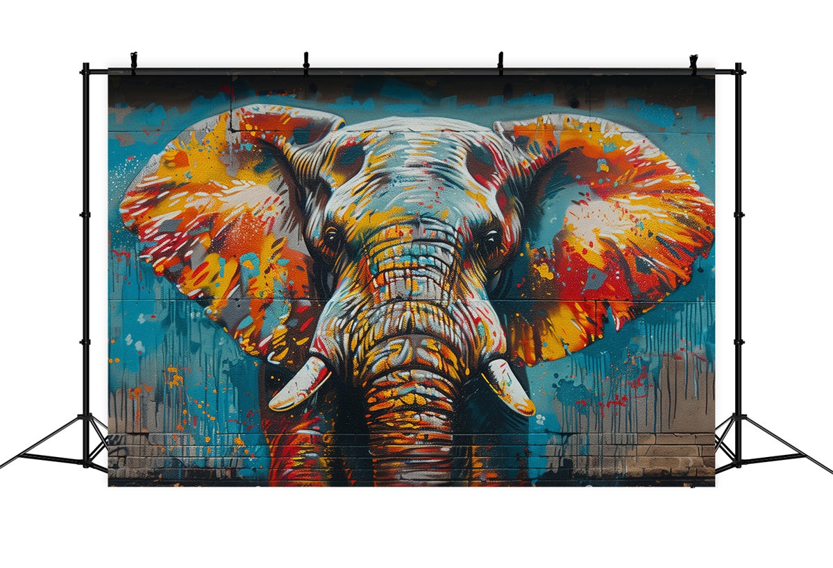 Graffiti Brick Wall Backdrop Artistic Elephant Paint Backdrop BRP12-142