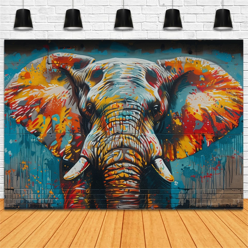 Graffiti Brick Wall Backdrop Artistic Elephant Paint Backdrop BRP12-142