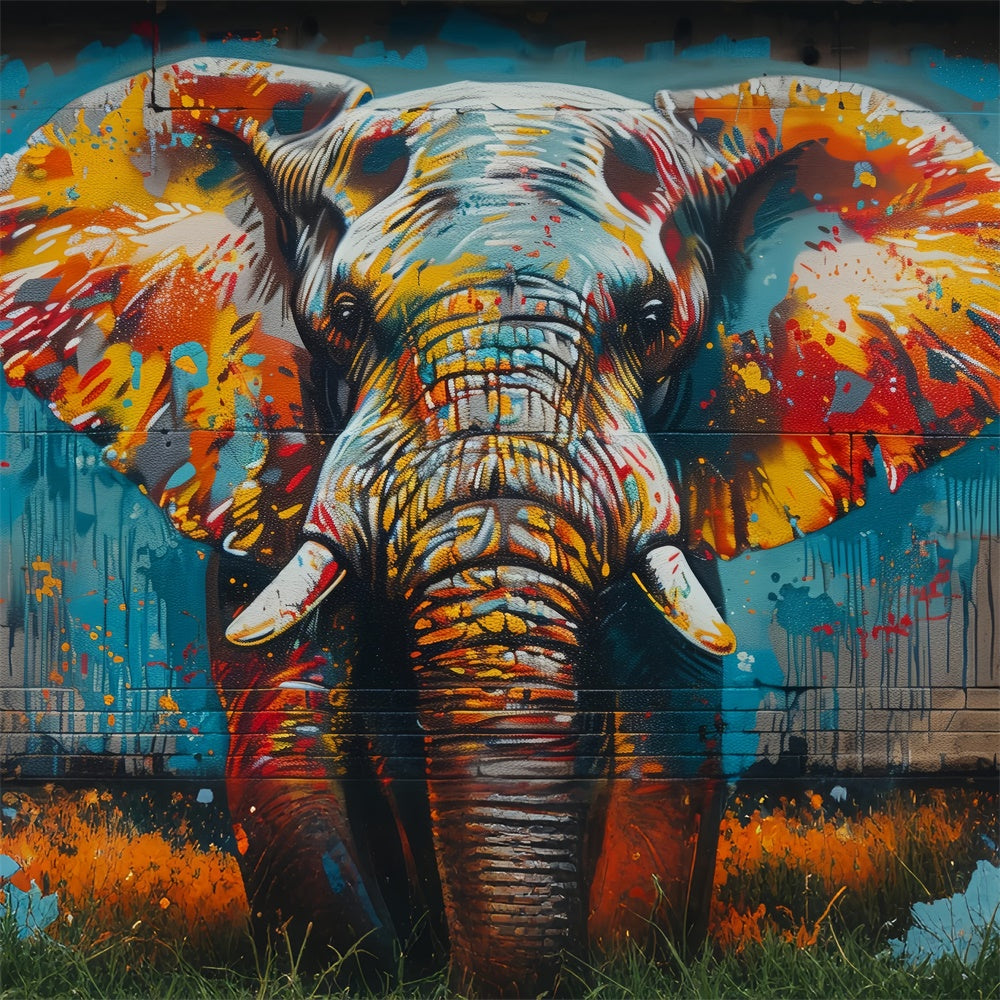 Graffiti Brick Wall Backdrop Artistic Elephant Paint Backdrop BRP12-142