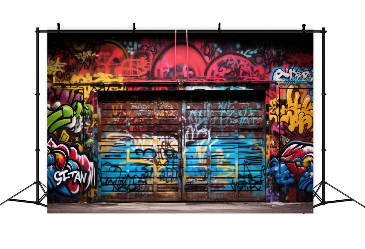 Graffiti Wall Backdrop Vibrant Garage Door Photography Backdrop BRP12-148