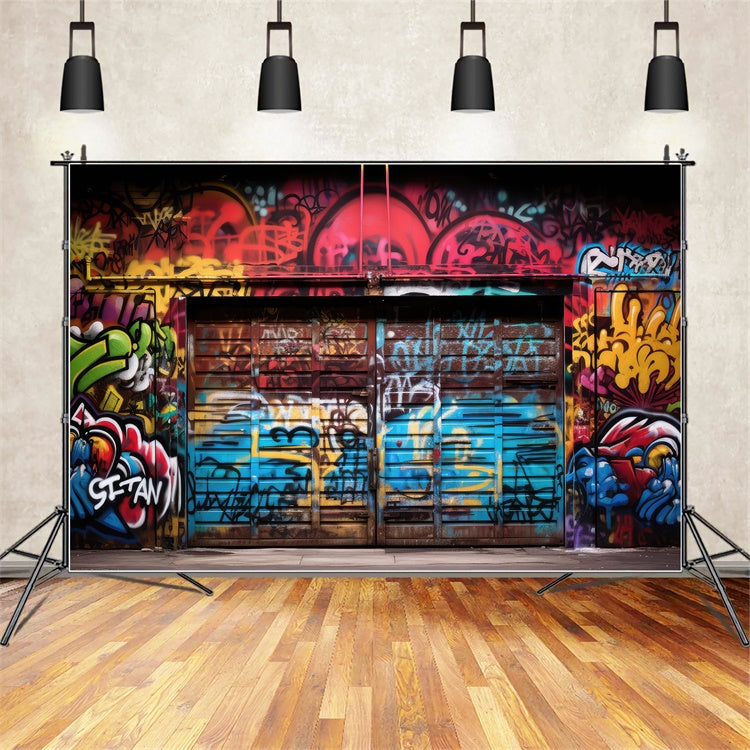 Graffiti Wall Backdrop Vibrant Garage Door Photography Backdrop BRP12-148