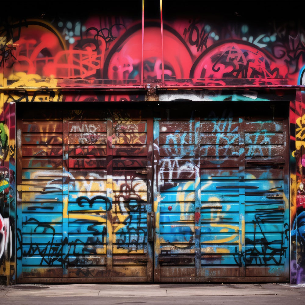 Graffiti Wall Backdrop Vibrant Garage Door Photography Backdrop BRP12-148