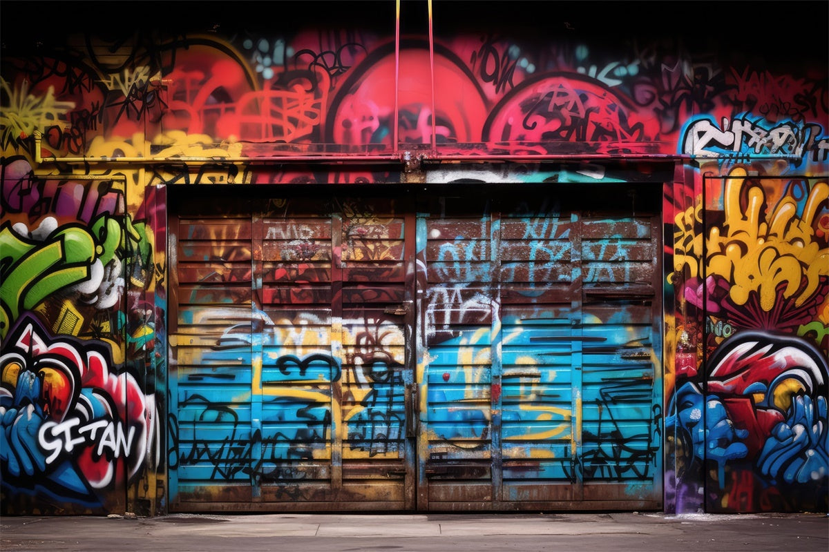 Graffiti Wall Backdrop Vibrant Garage Door Photography Backdrop BRP12-148