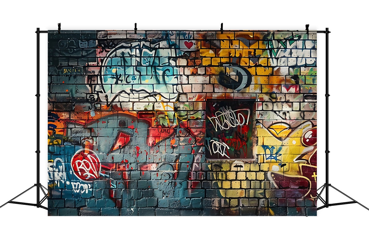 Backdrop Graffiti Multicolored Brick Wall Street Art Backdrop BRP12-149