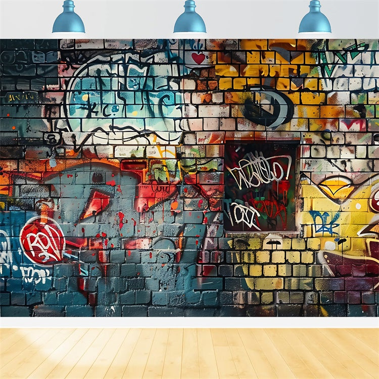 Backdrop Graffiti Multicolored Brick Wall Street Art Backdrop BRP12-149