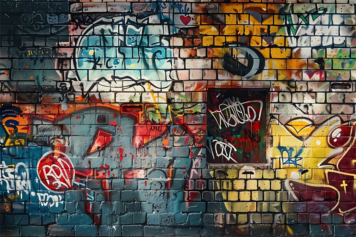 Backdrop Graffiti Multicolored Brick Wall Street Art Backdrop BRP12-149