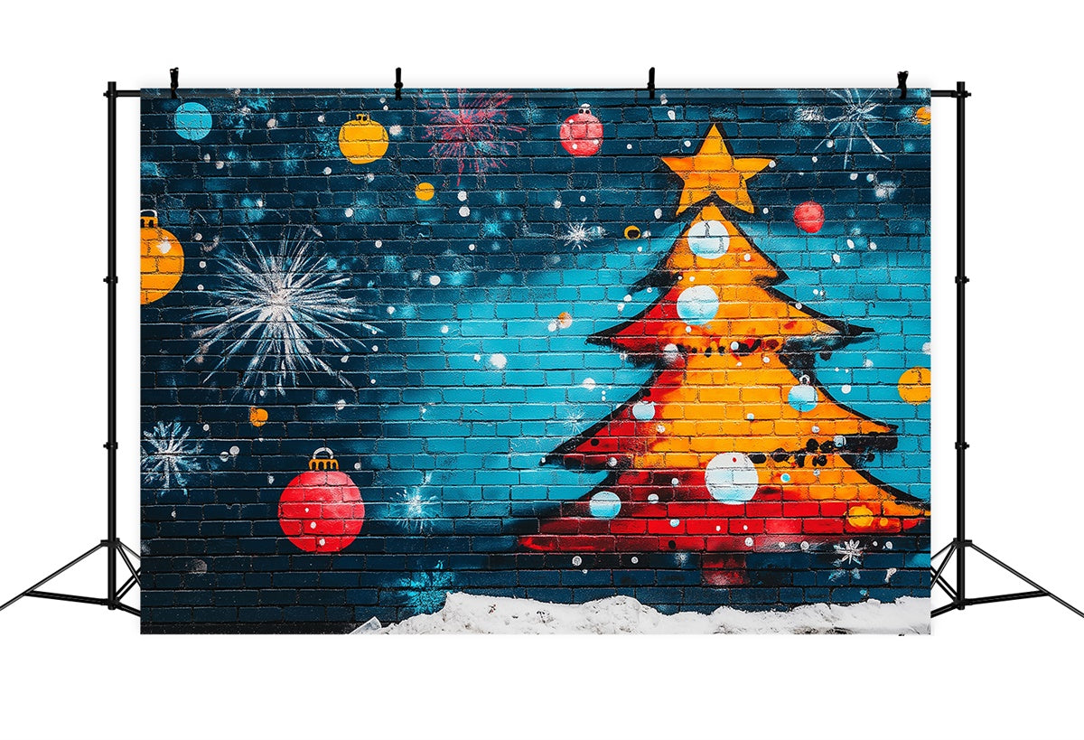 Graffiti Photo Backdrops Christmas Tree Blue Brick Backdrop BRP12-150