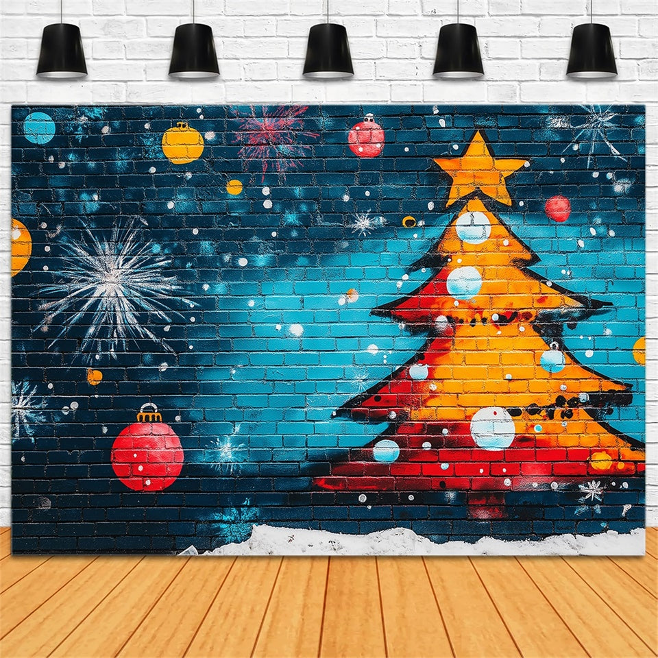 Graffiti Photo Backdrops Christmas Tree Blue Brick Backdrop BRP12-150