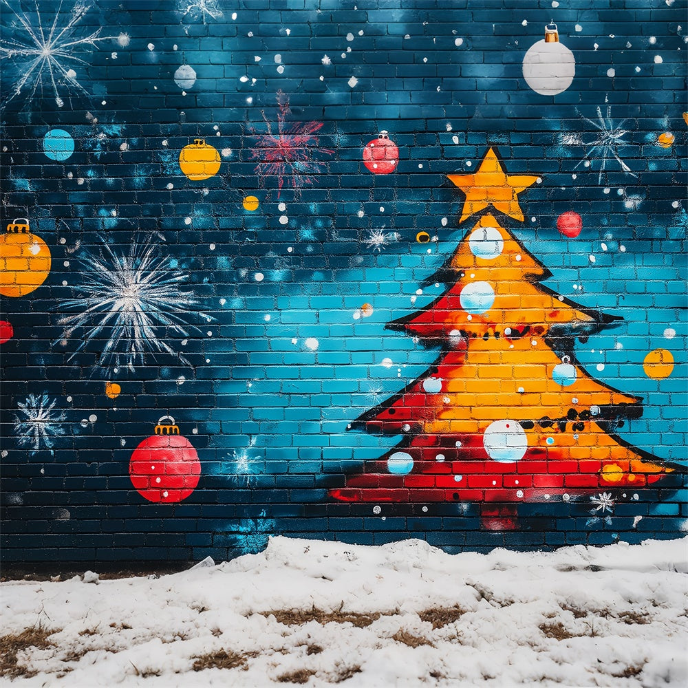 Graffiti Photo Backdrops Christmas Tree Blue Brick Backdrop BRP12-150