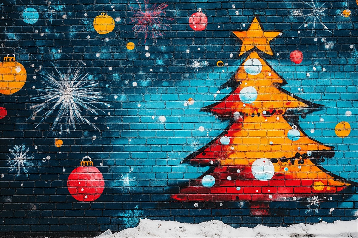 Graffiti Photo Backdrops Christmas Tree Blue Brick Backdrop BRP12-150