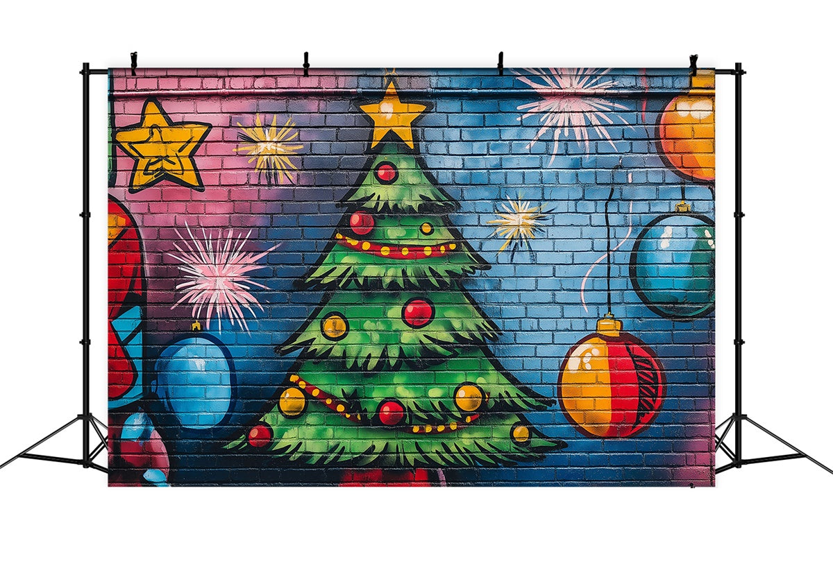 Graffiti Backdrop Christmas Colorful Brick Wall Backdrop BRP12-151