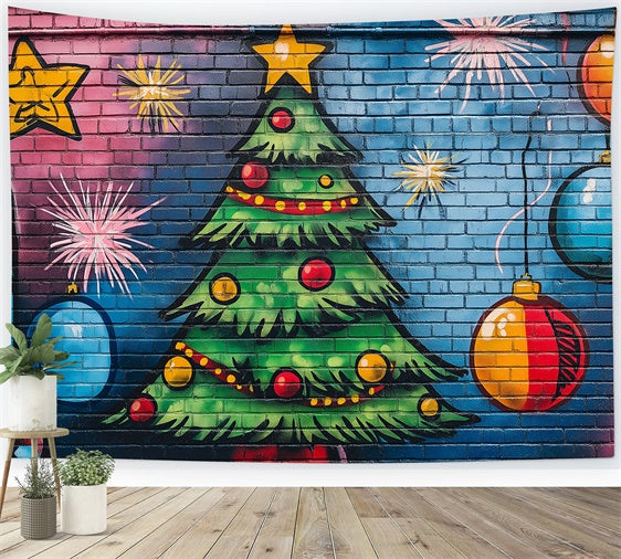 Graffiti Backdrop Christmas Colorful Brick Wall Backdrop BRP12-151