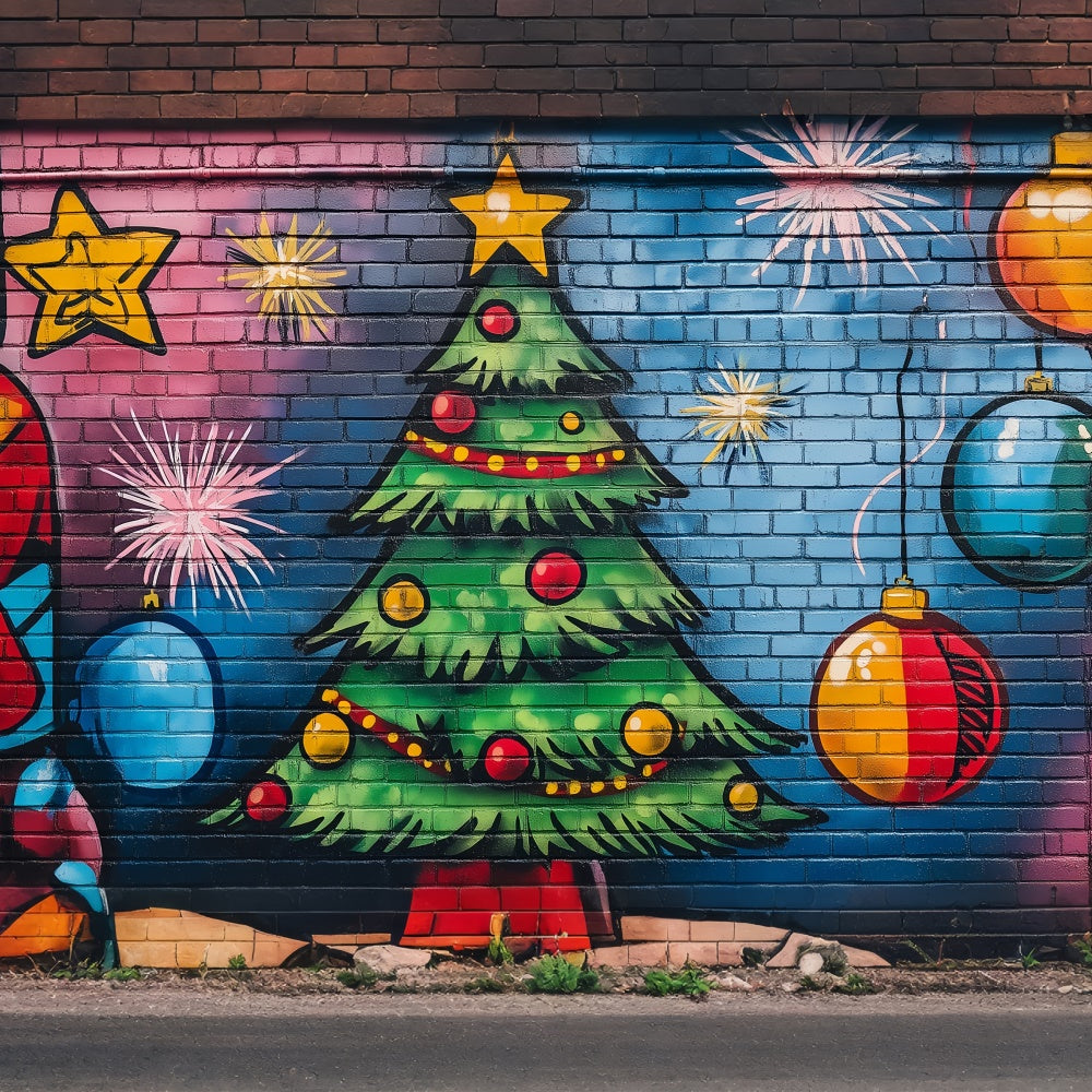 Graffiti Backdrop Christmas Colorful Brick Wall Backdrop BRP12-151