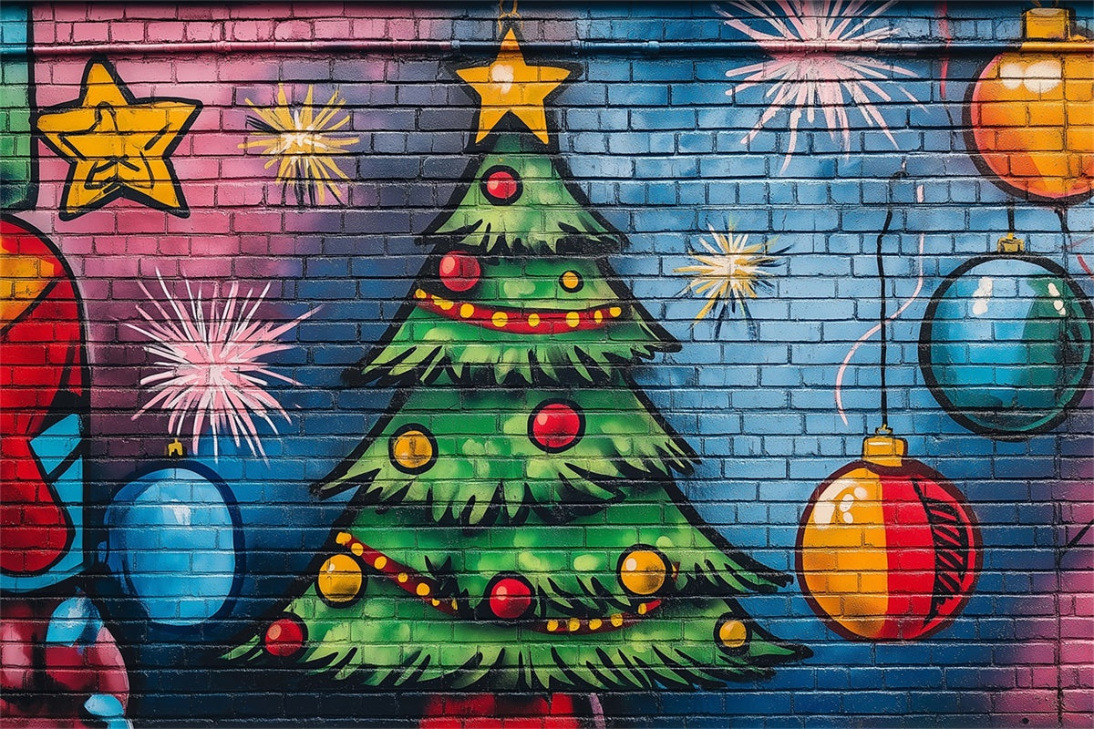 Graffiti Backdrop Christmas Colorful Brick Wall Backdrop BRP12-151