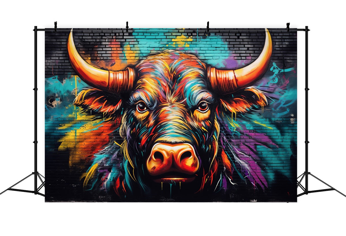 Graffiti Backdrop Colorful Bull Art Photography Backdrop BRP12-154