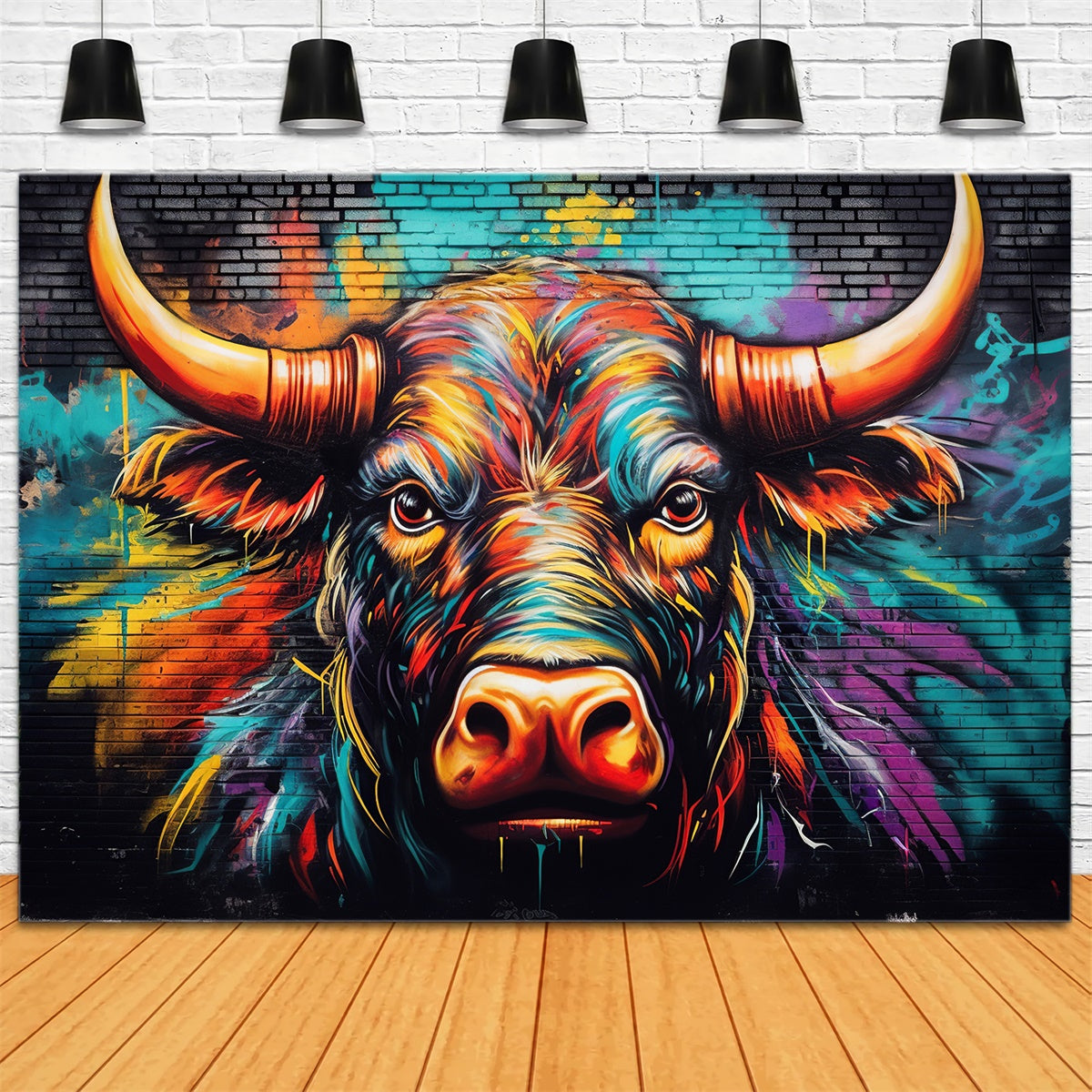 Graffiti Backdrop Colorful Bull Art Photography Backdrop BRP12-154