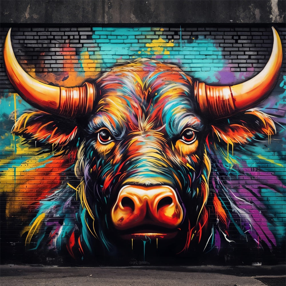 Graffiti Backdrop Colorful Bull Art Photography Backdrop BRP12-154