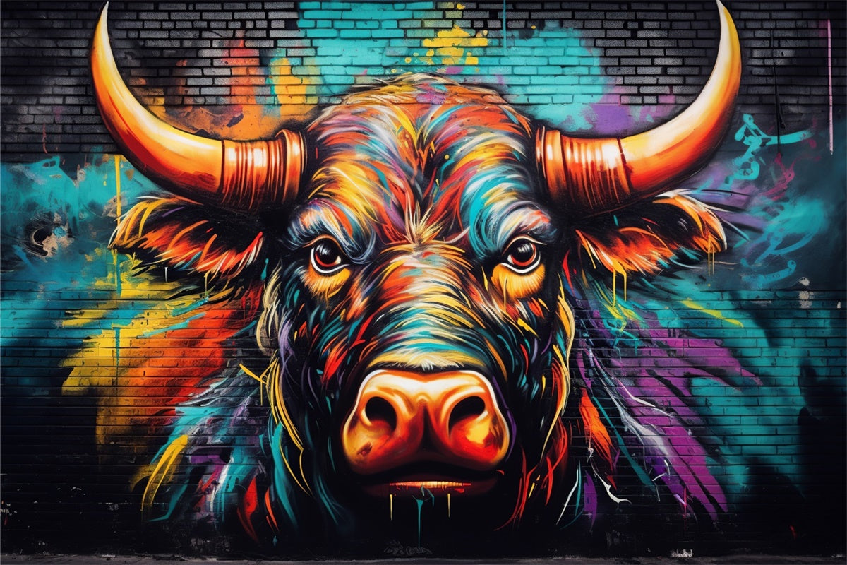 Graffiti Backdrop Colorful Bull Art Photography Backdrop BRP12-154