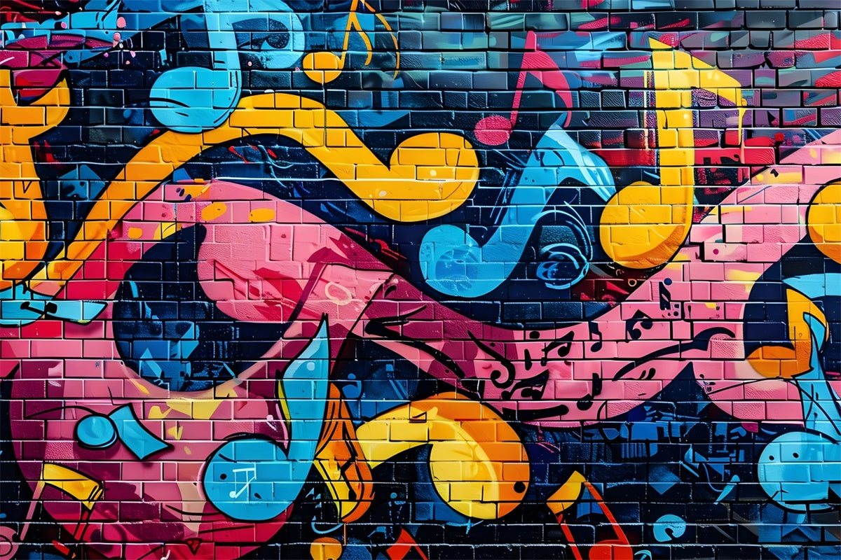 Graffiti Wall Backdrop Music Note Color Brick Backdrop BRP12-156